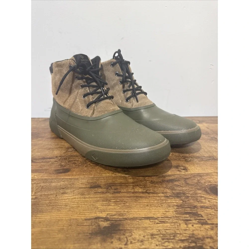 Sperry Men's Duck Boots Leather Upper Lace-Up Ankle Brown/Green US 11
